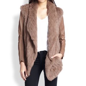 Brown fur rabbit jacket with leather sleeves